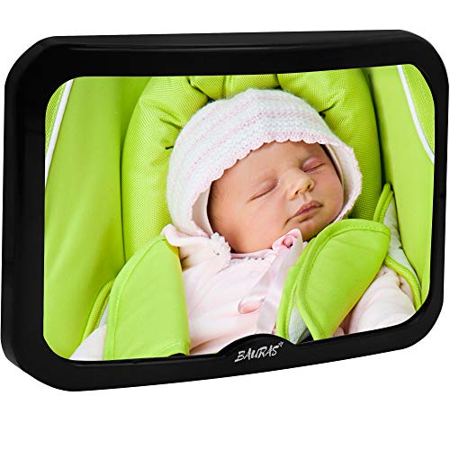 Baby Mirror for Car – Largest Backseat Mirror for Rear Facing Infant - Most Stable Shatterproof Newborn Accessories for Back Seat - Wide Crystal Clear View - Premium Quality - Safe Secure Crash Tested