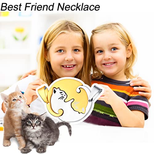 Govenus Best Friend Necklace For 2 Girls, Stainless Steel Cute Cat Yin Yang Bff Friendship Couples Puzzle Matching Piece Pendant Jewelry For Women,Gold&Silver #TOP1