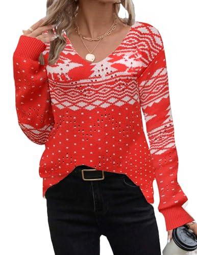 Image of Zeagoo Womens Sweaters Fall Trendy Casual Long Sleeve Shirt Lightweight V Neck Off Shoulder Crochet Pullover Top Outfit