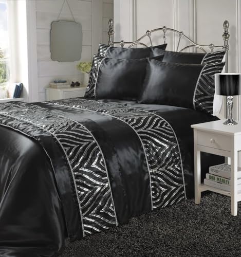 Starz Luxurious Diamante Stitched Shimmer Duvet Cover Set with Pillowcase - 100% Polyester | Luxurious Bedding Set for Elegant Bedroom Décor