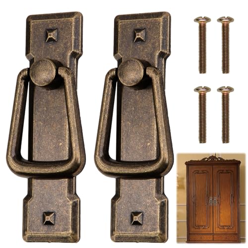 Times Mark 2Pcs Vintage Drop Handles Antique Drawer Vintage Handles Antique Bronze Door Ring Pull Kitchen Door Bin Cupboard Drop Ring Pulls Handle Fit for Cabinet Bedroom Wardrobe Drawer Cabinet