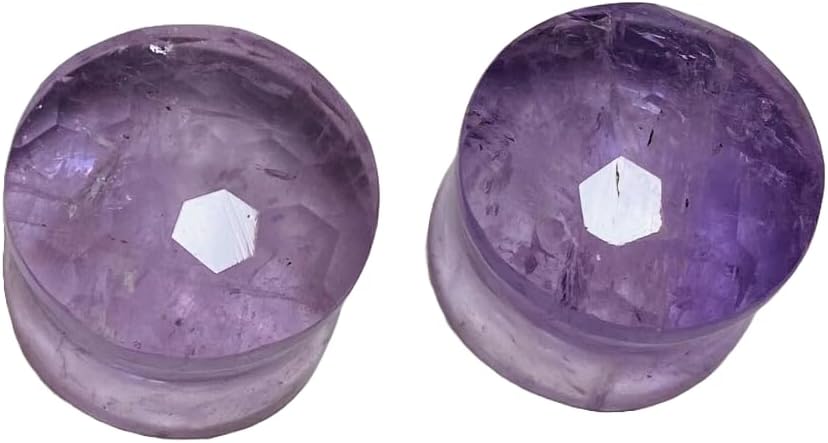 Natural Amethyst Gemstone Double Flared Faceted Ear Plugs | Handmade Stone Ear Gauges | Body Piercing Jewelry | Organic Crystal Plugs for Stretched Ears | Tribal Boho Gauges | Pair