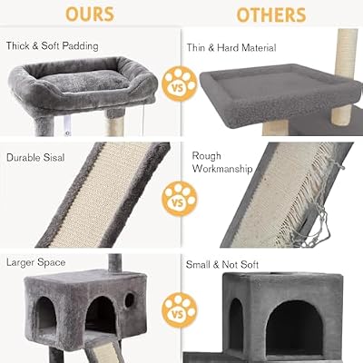 SHA CERLIN Cat Tree 36 Inches Cat Tower with Hammock, Sisal Scratching Post for Indoor Kittens, Small Room, Grey