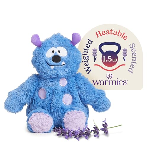 warmies Microwavable & Weighted Stuffed Animals, Blue Monster - Heated Stuffed Animal Plushie for Warmth & Comfort - Cute Soft Plush Toys for Adults & Children (Boys, Girls, Babies & Toddlers)