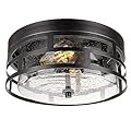 Rosient Flush Mount Ceiling Light Fixture, 12 Inch 2-Light Modern Farmhouse Rustic Close to Ceiling Light with Seeded Glass for Bedroom, Entryway, Kitchen, Hallway, ROS61A BK