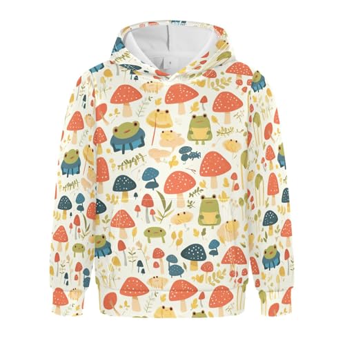 KLL Cute Frogs and Safari Mushrooms Smoke Boys And Girls Sweatshirts Sweater Casual Pullover Top Streetwear Kangaroo Pocket