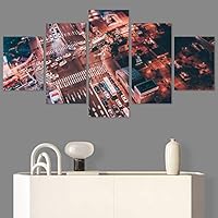 SIGNWIN 5 Panel Canvas Wall Art City Lightscape for Home Decorations Ready to Hang - 60