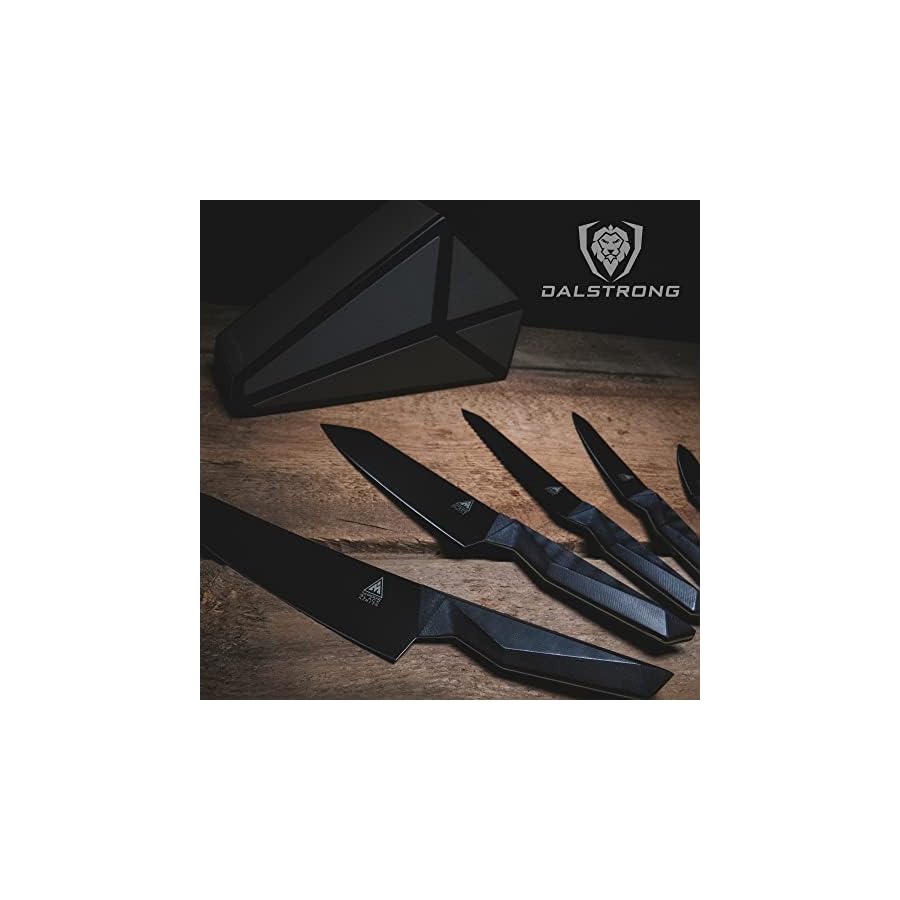 DALSTRONG-Knife-Block-Set-5pc-Shadow-Black-Series-Black-Titanium-Nitride-Coated-High-Carbon-7CR17MOV-X-Vacuum-Treated-Steel-Sheath-NSF-Certified DALSTRONG Knife Block Set-5pc-Shadow Black Series-Black Titanium Nitride Coated-High Carbon-7CR17MOV-X Vacuum Treated Steel-Sheath-Giftable Kitchen Knife Set with Block -NSF Certified