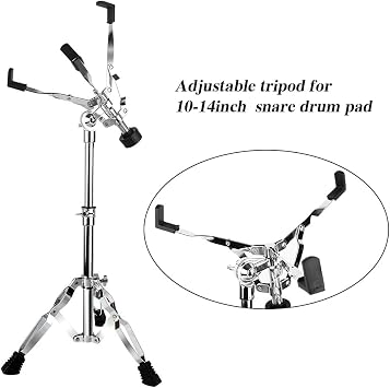 Snare Drum Stand with Drum Sticks Holder, Double Braced Tripod Snare Stand for 10 to 14 Inch Snare Drum Pad, Lightweight, Snare Drum Beginners, Adjustable Height 14.5 to 23 Inches