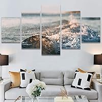 SIGNWIN 5 Panel Canvas Wall Art Beach Blue Coastal Cool Photography Relax/Calm for Home Decorations Ready to Hang - 60