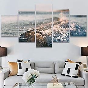 SIGNWIN 5 Panel Canvas Wall Art Beach Blue...