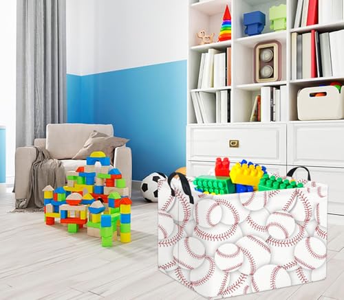 Image of Rectangular Kids Basket Baby Storage Basket Cute Toy Storage Bin Organizer Shelf Book Box Room Decor(Baseballs)