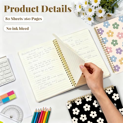 Image of Cute Floral Lined Spiral Journal Notebook, 2 Pcs Aesthetic Vintage Flower Themed Notebooks, Spiral Bound Journals for Women, Notepad (8.2*6.2 inch) for Work Office School Student Teacher Daily Note Taking