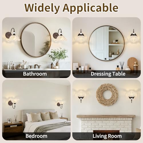 Image of 1-Piece Oil Rubbed Bronze Vintage Wall Sconce with Floral Etched Clear Glass Shade, Farmhouse Wall Mount Lighting for Bathroom,Vintage Bathroom Vanity Light Fixtures