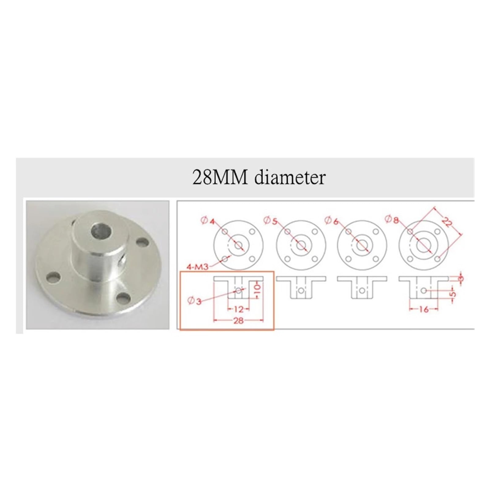 Aluminium-Flanschlüsse, Flanschkupplung for 4-16mm Wellen mit Passfedernut oder Rundloch und 25-57mm Außendurchmesser(15mm keyway 28MM diameter)