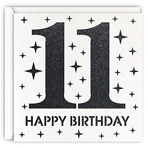 MAGJUCHE Black 11th Birthday Card, Laser Cut Glitter Girl Boy Age 11 Gift For Daughter, Son