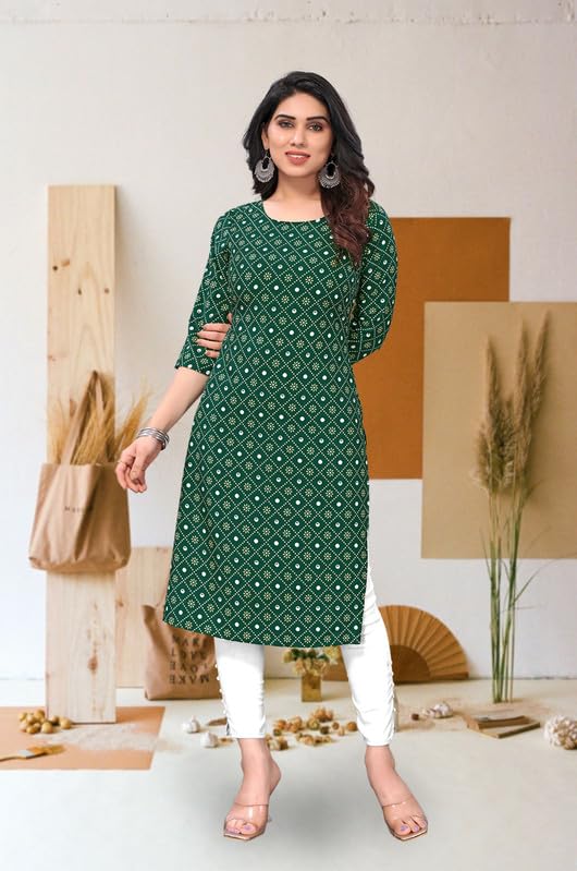 Image of JAKHANA Women's Crepe Printed Casual Straight Calf Length Round Nick Kurta Pack of 4