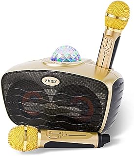 Bluetooth Karaoke Machine,Portable Pa System With 2 Wireless microphone,Disco Party Light,Speaker with USB/TF Card/AUX In,for home party,Meeting, Wedding, Church, Picnic, Outdoor/Indoor (Gold)