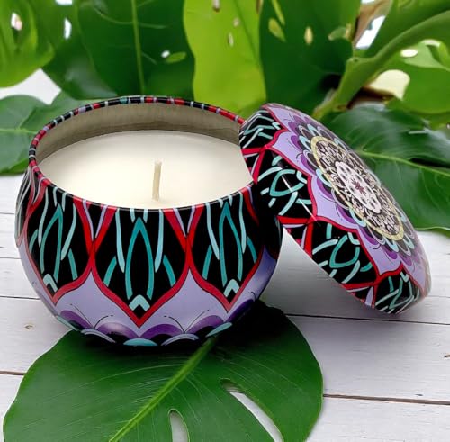 Image of Mandala Candle | Handcrafted Scented Wax Jar with Intricate Mandala Design | Spiritual Home Decor & Gift (Tranquil Lotus Mandala)