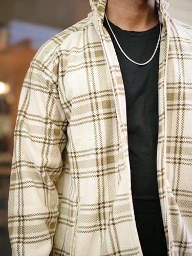 Image of Maniac Mens Checkered Full Zipper Fullsleeve Polyester Blend Fleece Shacket for Men