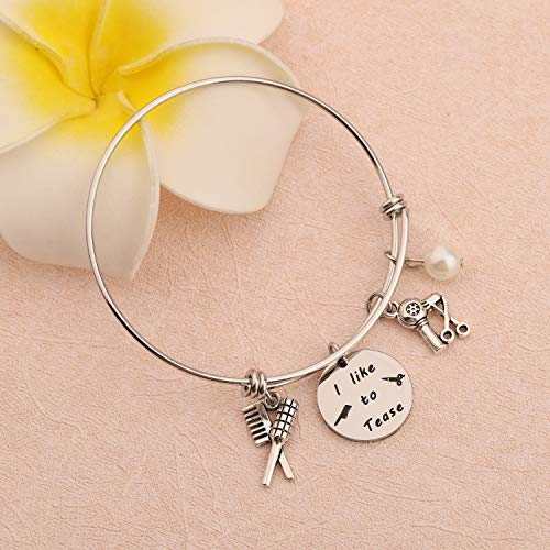 Image of HOLLP Expandable Hairdresser Bracelet Hair Stylist Charm Bracelet with Comb Hair Drier Charm Hairdresser Jewelry I like to Tease Bracelet Gift for Stylists