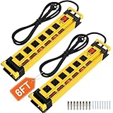 Top Home Theater Power Managers 5 2 Pack Power Strip Surge Protector 2700J with Individual Switches and Flat Plug, 6 Outlet Heavy Duty Metal Power Strips with Cord Manager and Hook, Mountable 6FT 14AWG Extension Cord