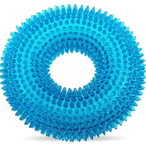 Image of Squeaky Dog Toys for Aggressive Chewers, Floating Donut Ring for Large Dogs | Blue TPR dog chew toy for small and medium dogs, teeth cleaning and puppy teething; water toy for fetch and pool play