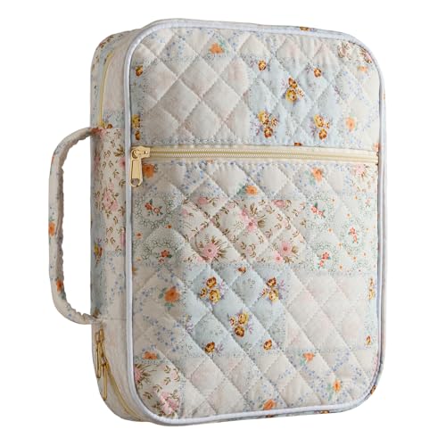 Bible Cover Case for Women Bible Tote Bag Large Quilted Bible Cover with Durable Handle Carrying Case for Girls Bible Study Supplies Accessories Christmas Christian Gifts for Women (Spliced Flower)