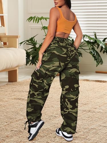 Camo Cargo Pants for Women,Womens Drawstring Elastic Waist Cargo Pants with Pocket,Baggy Camouflage Pants for Women4