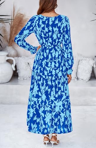 BTFBM Women Fall Dresses 2025 Casual Long Sleeve V Neck Maxi Dresses Floral Boho Long Dress Wedding Guest Dress