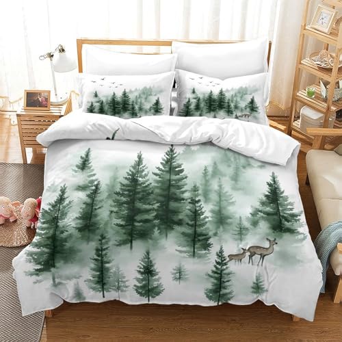 Housse de couette forêt 3D microfibre aquarelle 260x220cm - 3