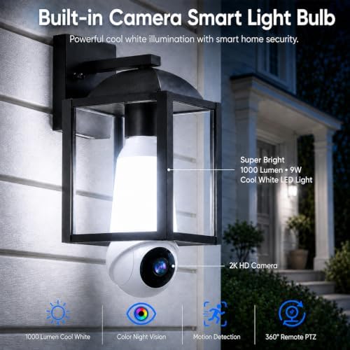 Light Bulb Security Camera, 5G&2.4GHz WiFi Light Bulb Cameras Wireless Outdoor Indoor, 2 in 1 Lightbulb Camera for Home Security, 2K HD Color Night Vision, AI Motion Detection Alternate view