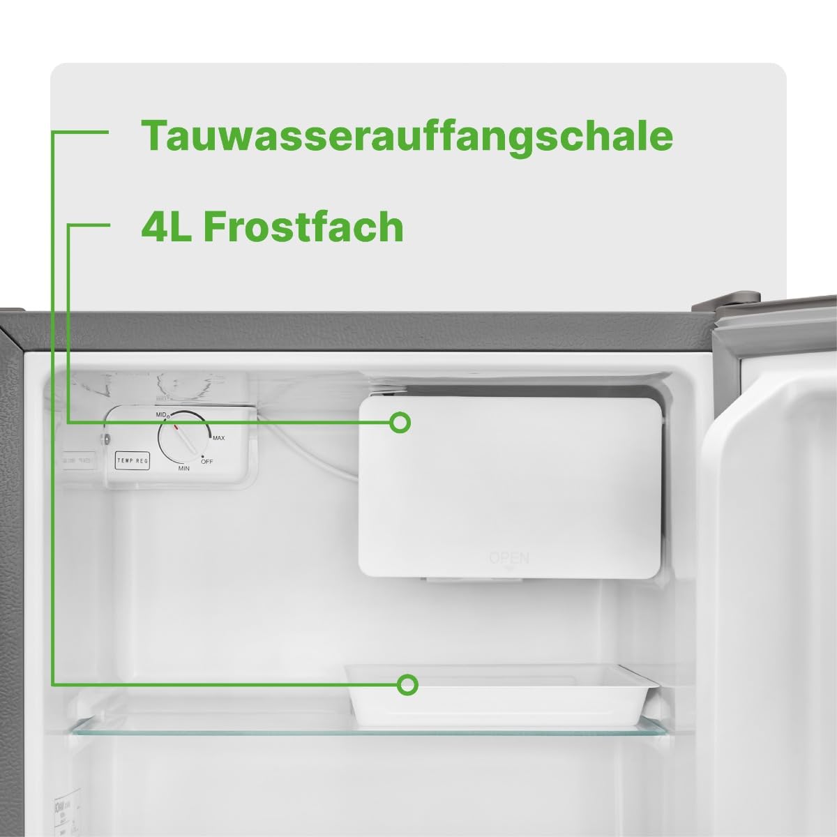 Bomann Mini Kühlschrank 45L mit Gefrierfach leise KB 7245 inox Türanschlag wechselbar