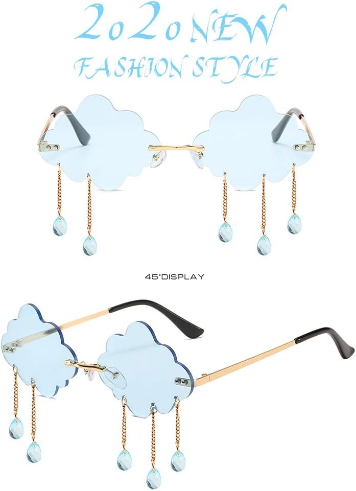 BOJOD Rimless Cute Sunglasses For Women Trendy Vintage Creative 90s Sunglasses Funny Cloud Shaped Disco Glasses