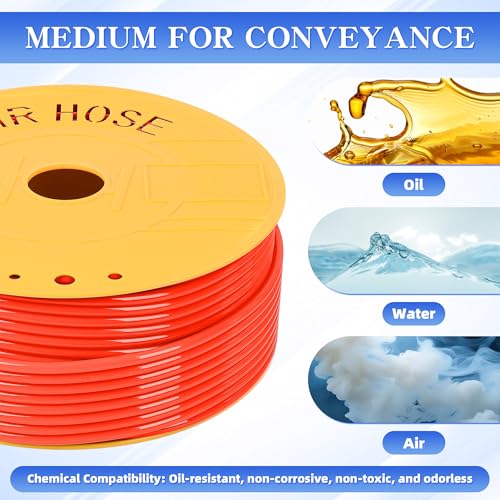 Eydutoi PU Air Hose 12mm OD x 8mm ID Orange Polyurethane Hose 100 Meters 328 FT Pneumatic Tubing Pipe for Air Compressor