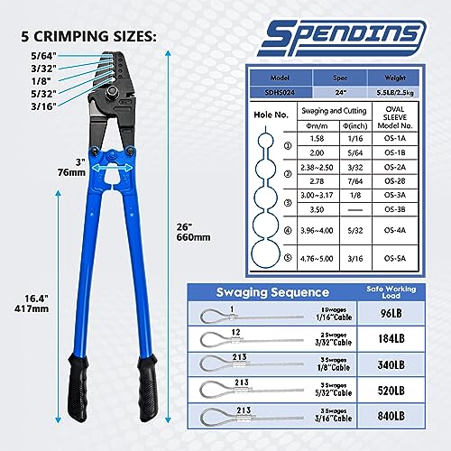 Image of 24 inch Hand Swaging Cutter & Wire Rope Crimper for 1 /16 inch- 3 /16 inch Wires