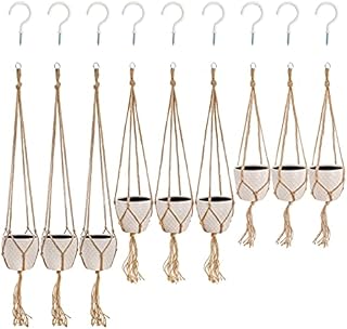 Peohud 9 Pack Macrame Plant Hangers, Jute Hanging Planter with Hooks, Flower Pot Plant Holder for Indoor Outdoor Garden Home Decor, Pot Not Included(90cm *3, 105CM *3, 120cm*3)