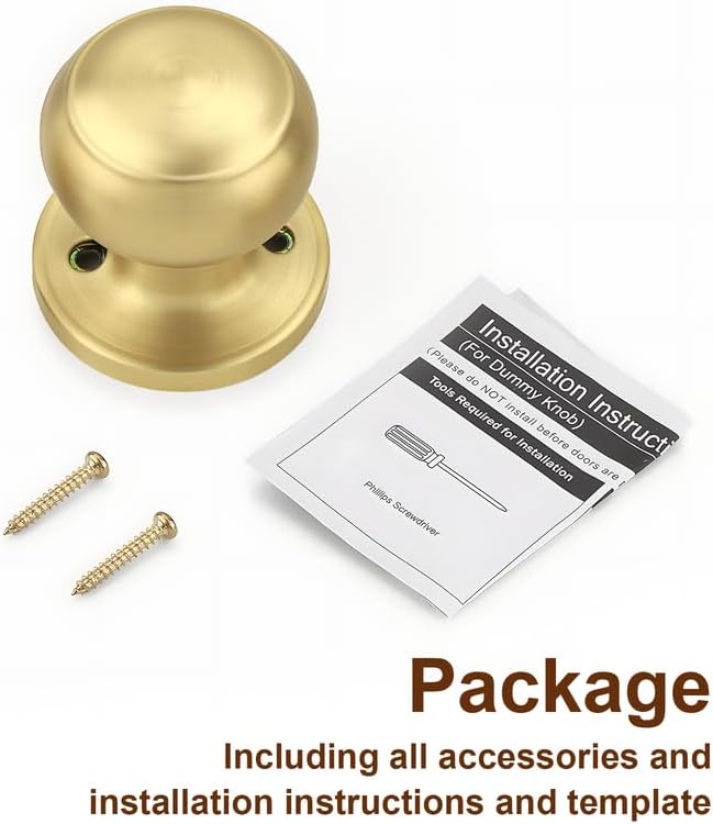 Probrico Gold Dummy Door Knobs Interior, Brushed Brass Half Dummy Door Handles, Closet Door Knobs, 2 Pack