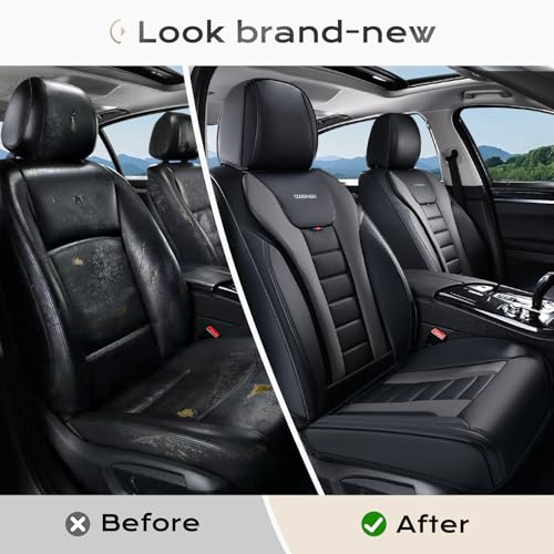 Image of Coverado Car Seat Covers Full Set, Seat Covers for Cars, Front Seat Covers and Back Seat Cover Waterproof Leather Automotive Seat Cover, Universal Car Interior Protectors Cushion for Most Cars