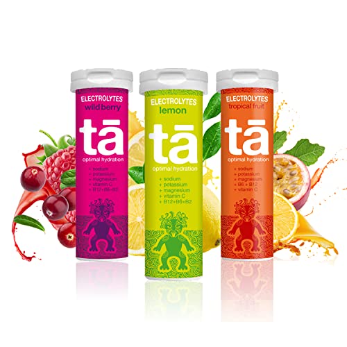 TA ENERGY - PACK x3 Tubes - Pastilles d'hydratation - Sels Minéraux - Vitamines - Faibles en calories - Réduit les crampes - MADE IN FRANCE (Citron/Fruit-Rouge/Tropical, Pack x3 Mix)