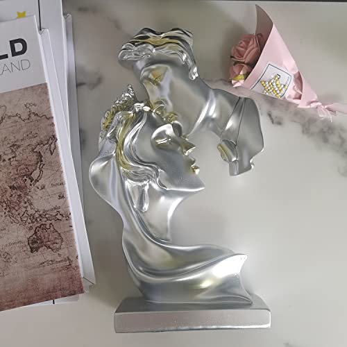 PIGPIGFLY-Statue-Baiser-damour-Figurines-Decoratives-Deco-Salon-Moderne-a-Poser-Sculpture-Abstraite-Polyresine-Idee-CadeauArgent