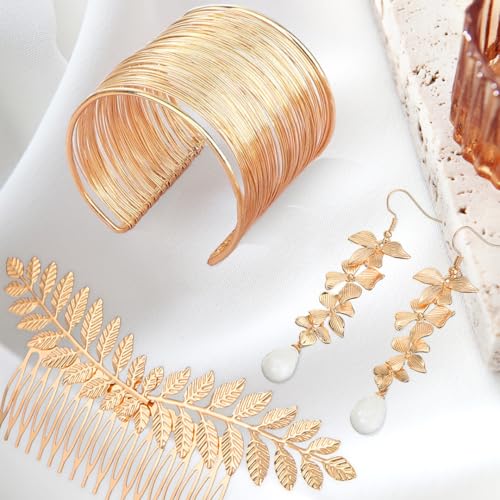FUKPO Diosa Griega Accesorios, Diadema Griega Mujer Niña Brazalete Dorado Brazo, Corona Laurel Romana Diadema Dorada Hojas Pendientes Fiesta Boda Disfraz Bandeau Cheveux Diademe - imagen 4