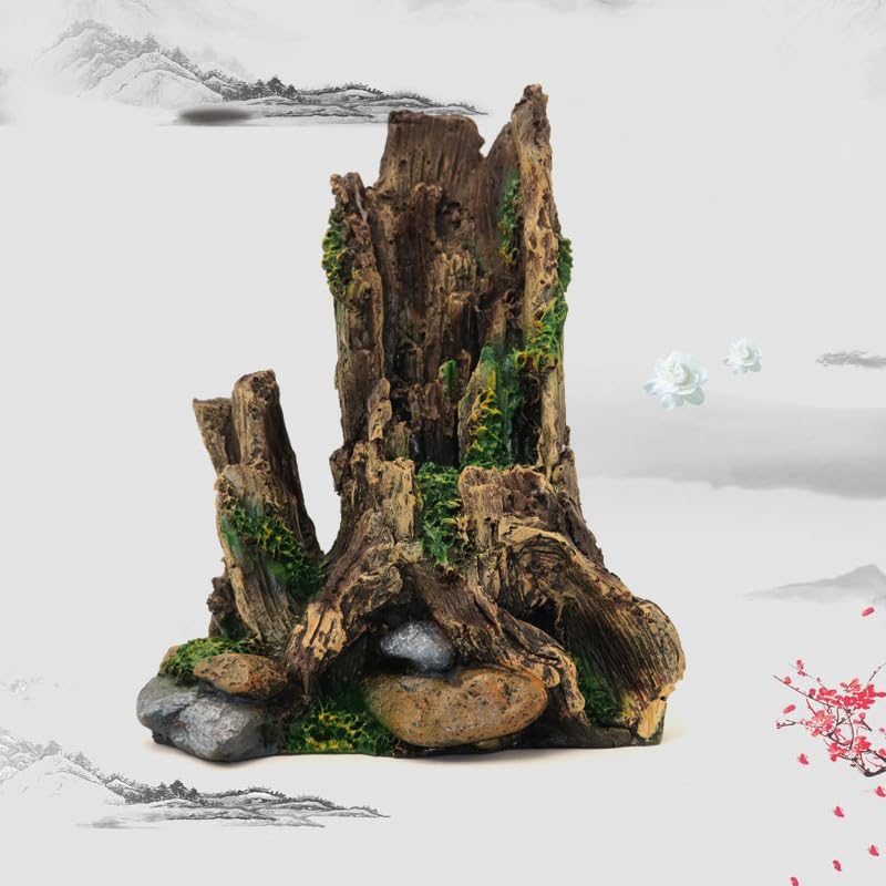 Decoración de tocón de Acuario con Musgo y Rocas, Paisaje de pecera, decoración de Acuario, decoración de raíz de Tronco de Fregadero