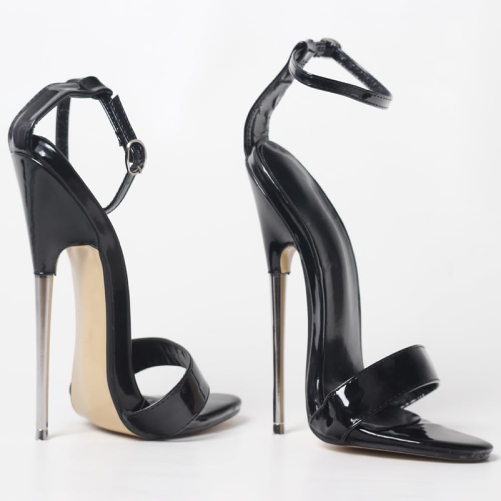 PROMI Tacones Altos Sandalias De Tacón Alto 18CM Stiletto Heels Metal Negro