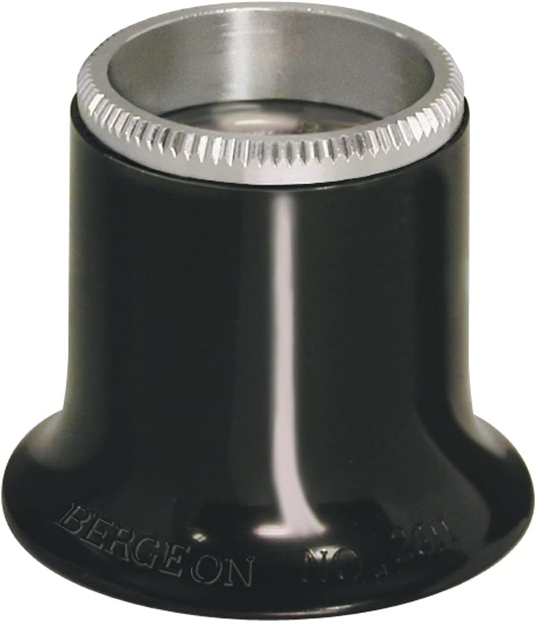BERGEON 2.5x Biconvex Lens Watchmaker's Magnifier - Black Plastic Frame, Screwed Ribbed Ring, 100mm Focal Length, 10 Dioptre