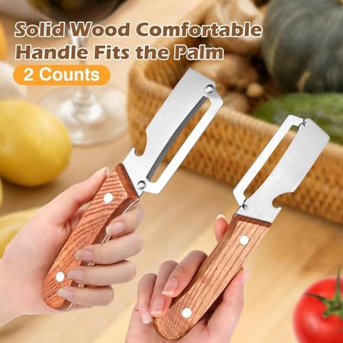 2PCS Multifunctional Vegetable Peeler, Zero Snag Wooden Peeler, 2-in-1 Multifunctional Stainless Steel Peeler, Potato Fruit Pumpkins Kitchen Peelers with Bottle Opener - Image 3