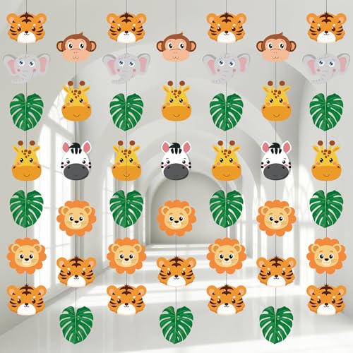 Gueevin 8 Pcs Jungle Safari Animals Garland Banner Wild One Birthday Decors