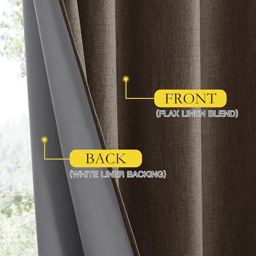 NICETOWN Coffee Vintage Linen 100% Blackout Curtains for Dining Room, Thermal Insulated Curtains 54" Long, Noise Reducing Window Treatment Drapes for Kitchen, 42" Wide Per Panel, Set of 2 - image 6