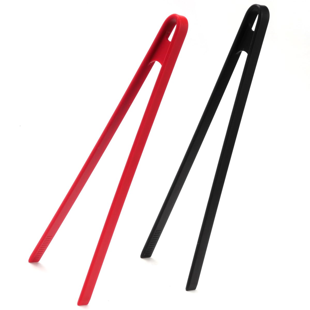 2 Pieces Silicone Trivet Tongs, 11.4inch Barbecue Tongs Heat Resistant Anti-Slip Non-Stick Food Grade Kitchen Accessories Utensils for BBQ Grilling Salad Toast (Red + Black)