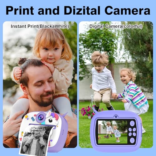 Image of Kids Camera with Instant Print, Front & Rear Dual Cameras, Portable Travel Digital Toy, Birthday for Girls & Boys Ages 3-12 (32GB SD Card) Purple